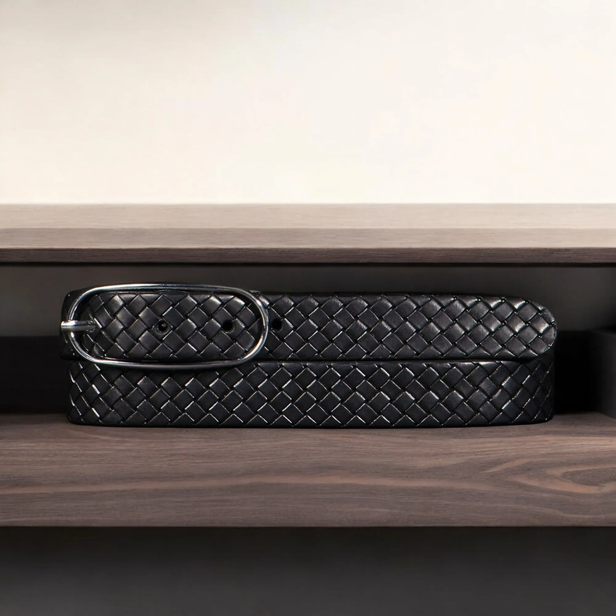Aika - Tan Braided Embossed Leather Belt with Oval Buckle - Made in Canada