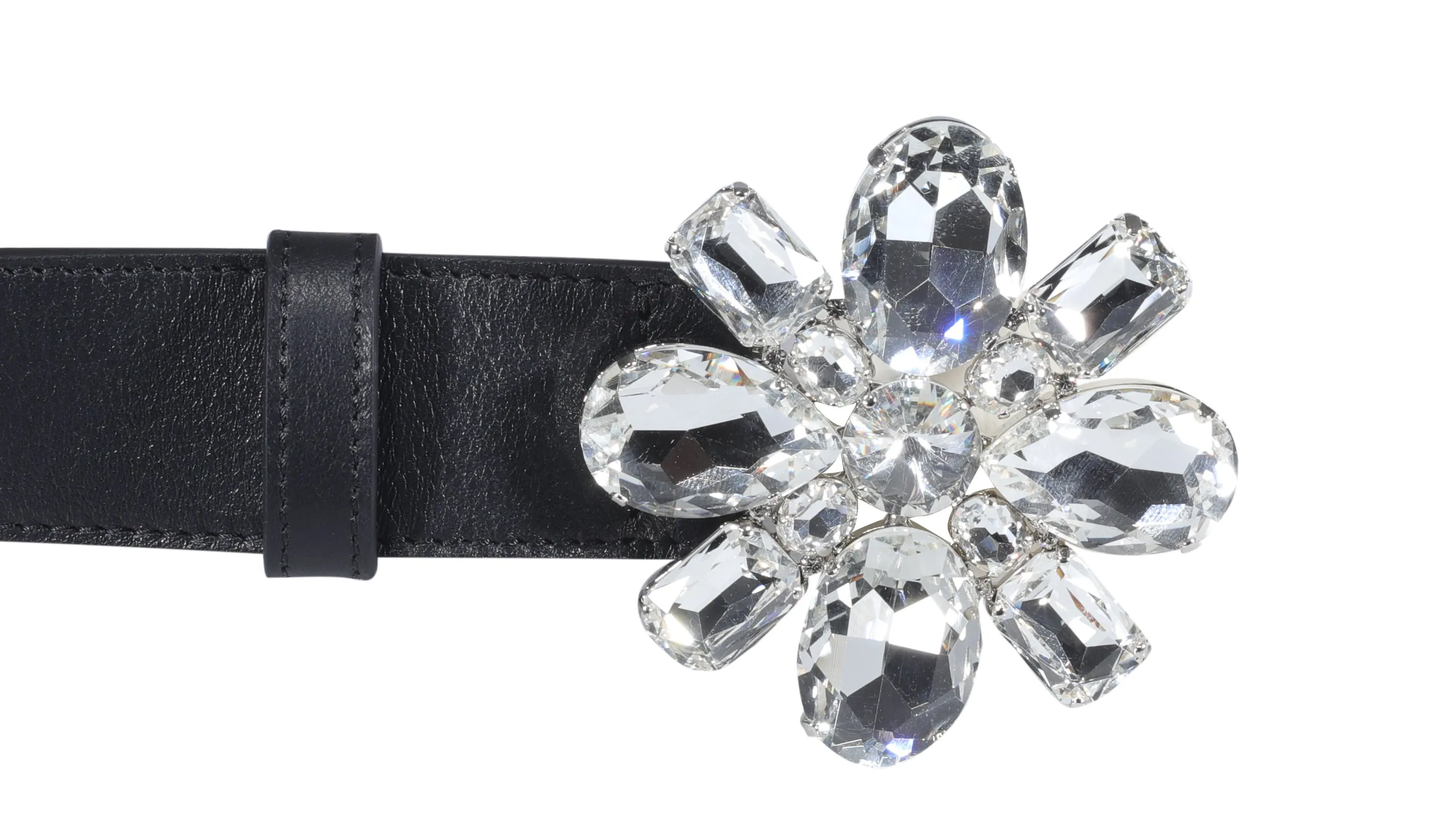 Alessandra Rich Crystal Flower Buckle Belt