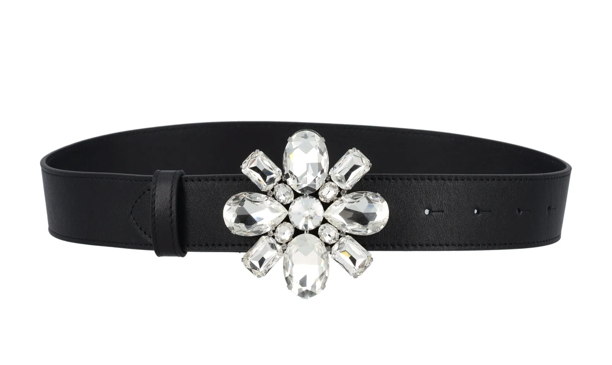 Alessandra Rich Crystal Flower Buckle Belt