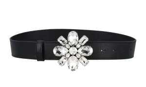 Alessandra Rich Crystal Flower Buckle Belt