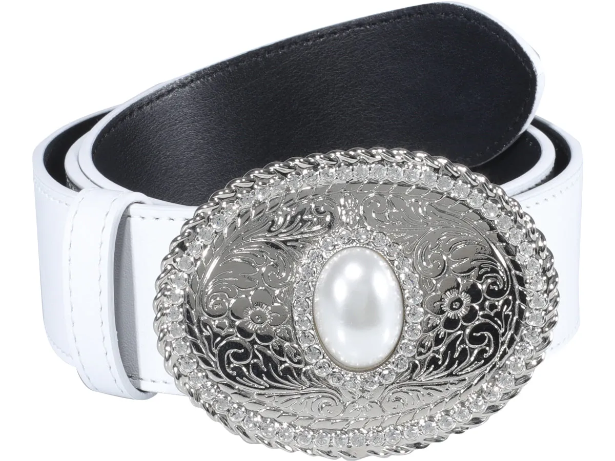 Alessandra Rich Pearl Embellished Oval Buckle Belt