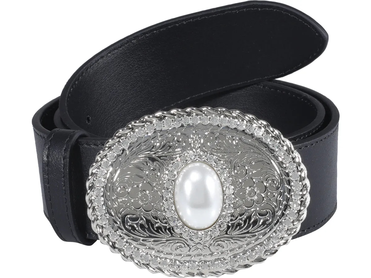 Alessandra Rich Pearl Embellished Oval Buckle Belt