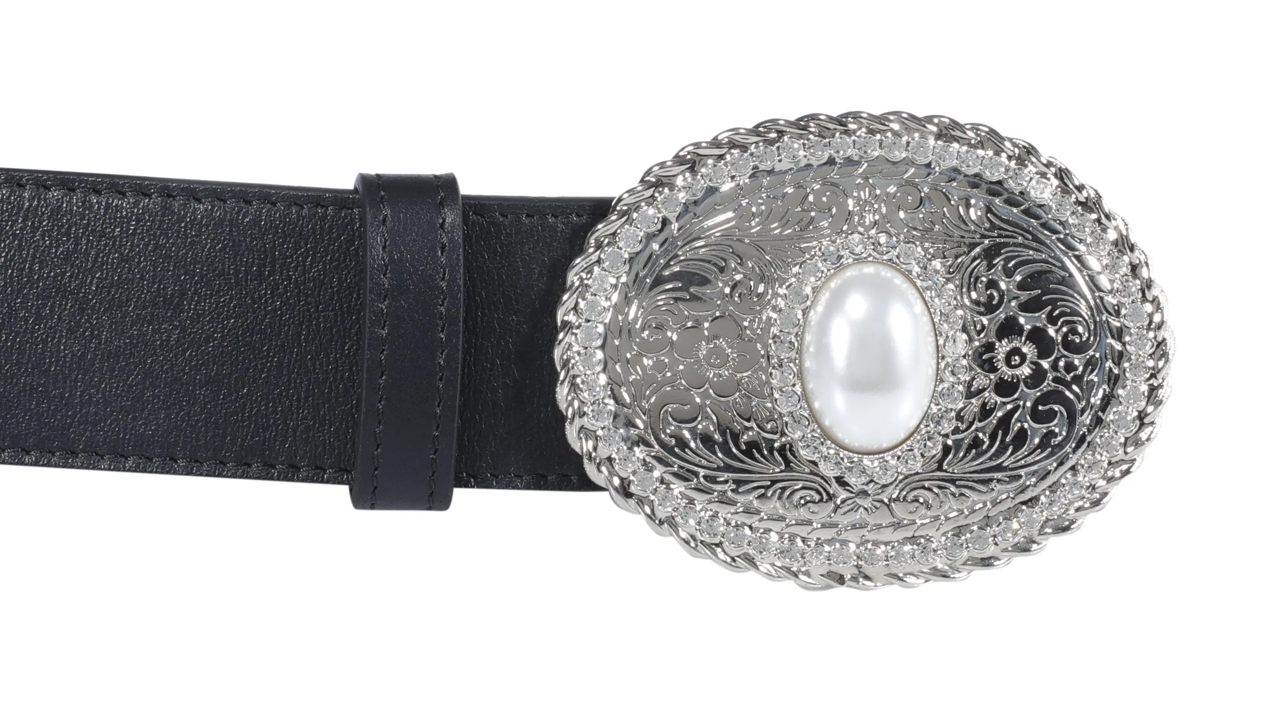 Alessandra Rich Pearl Embellished Oval Buckle Belt
