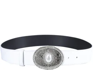 Alessandra Rich Pearl Embellished Oval Buckle Belt