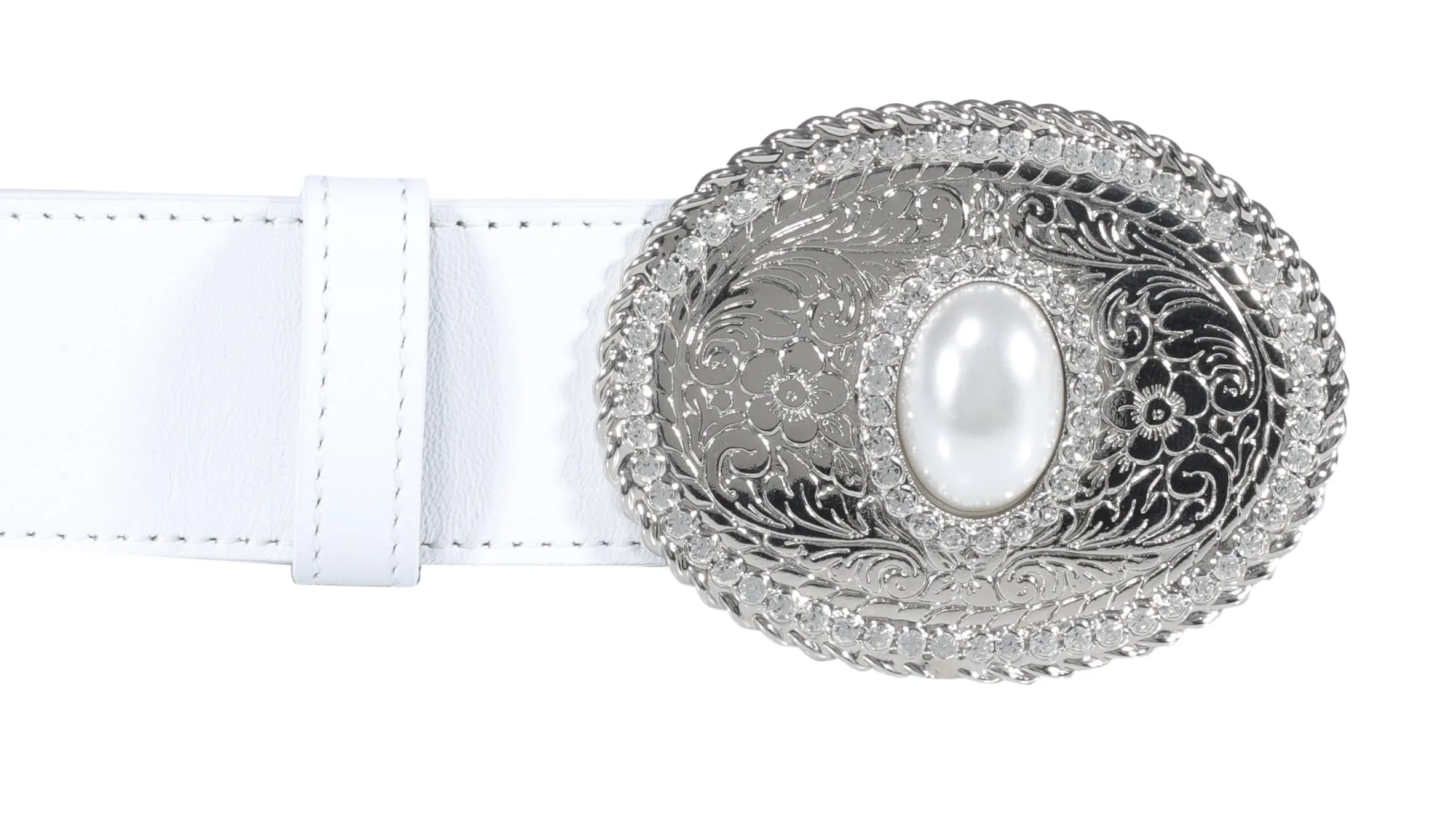 Alessandra Rich Pearl Embellished Oval Buckle Belt