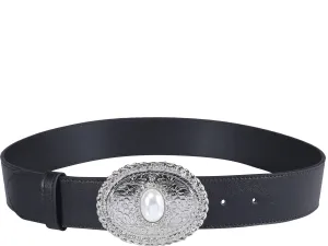 Alessandra Rich Pearl Embellished Oval Buckle Belt