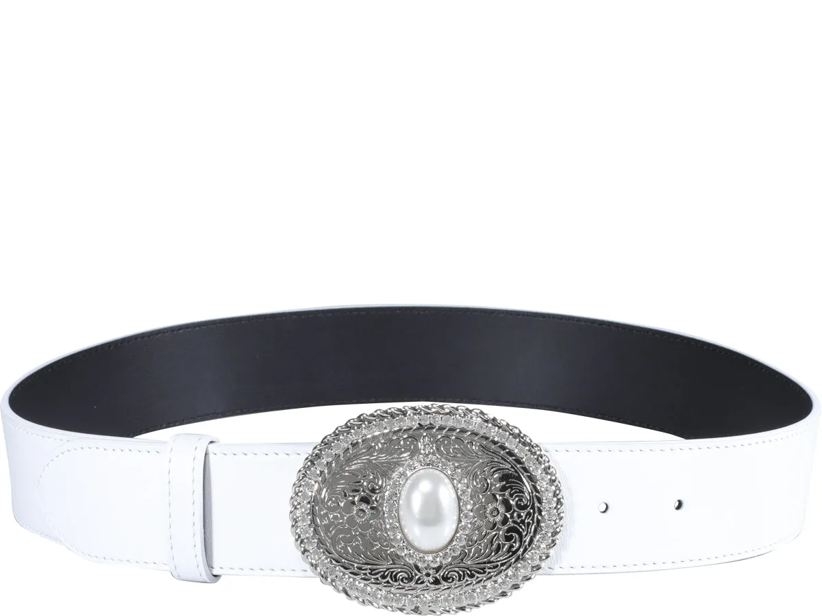 Alessandra Rich Pearl Embellished Oval Buckle Belt