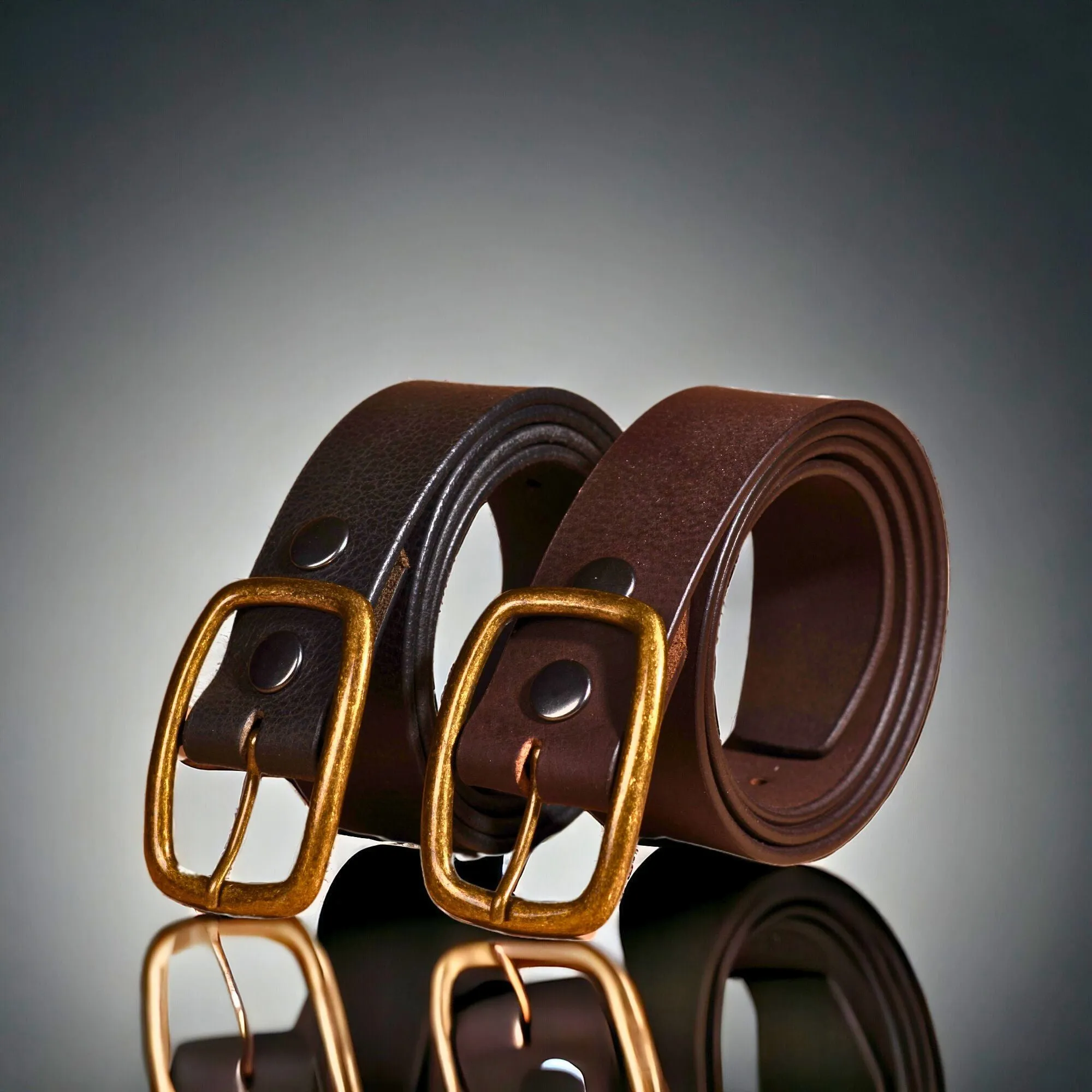 Amara - Brown Leather Dress Belt with Gold Buckle - Made in Canada