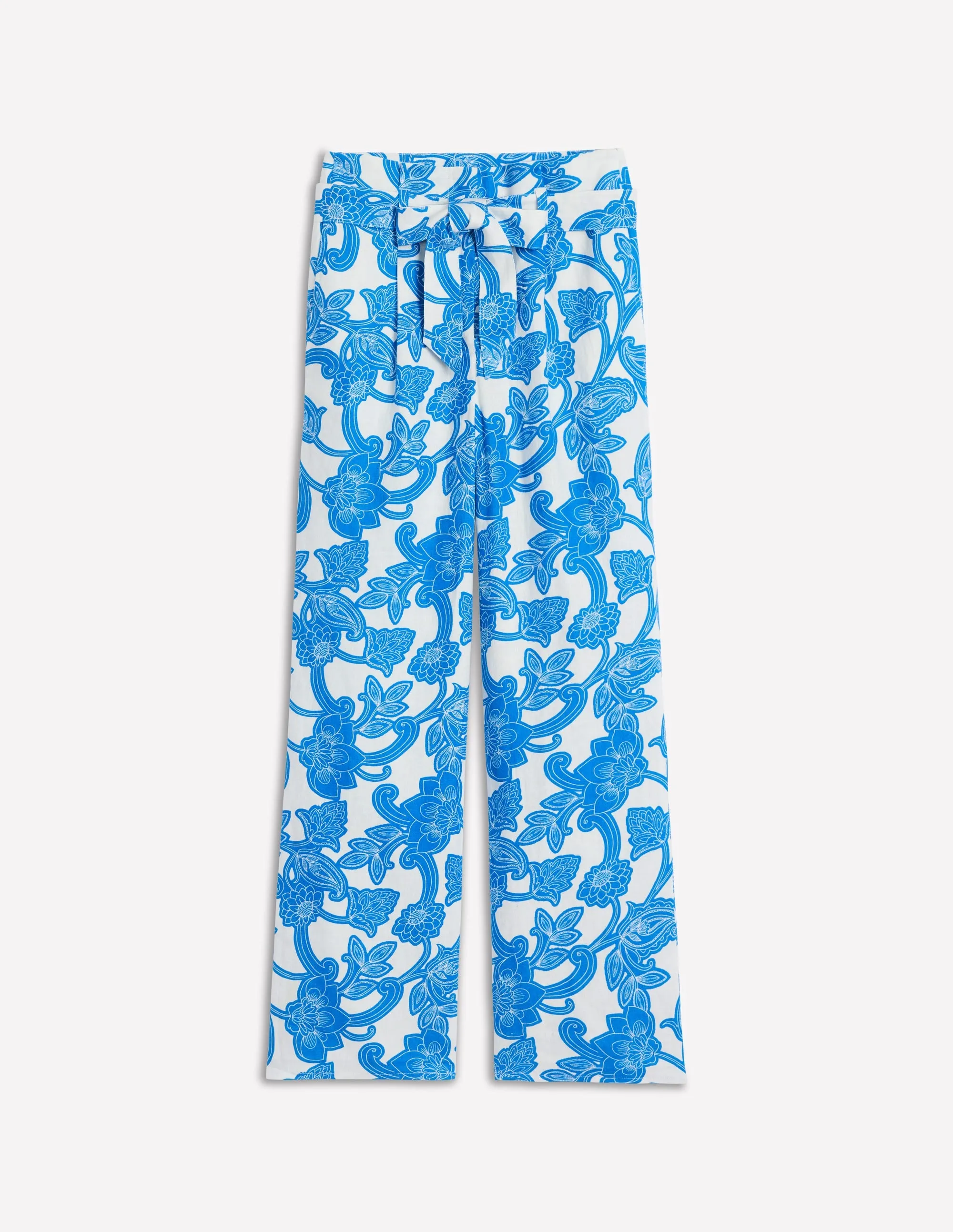 Belted Linen Trousers-Cerulean Blue. Paisley Whirl