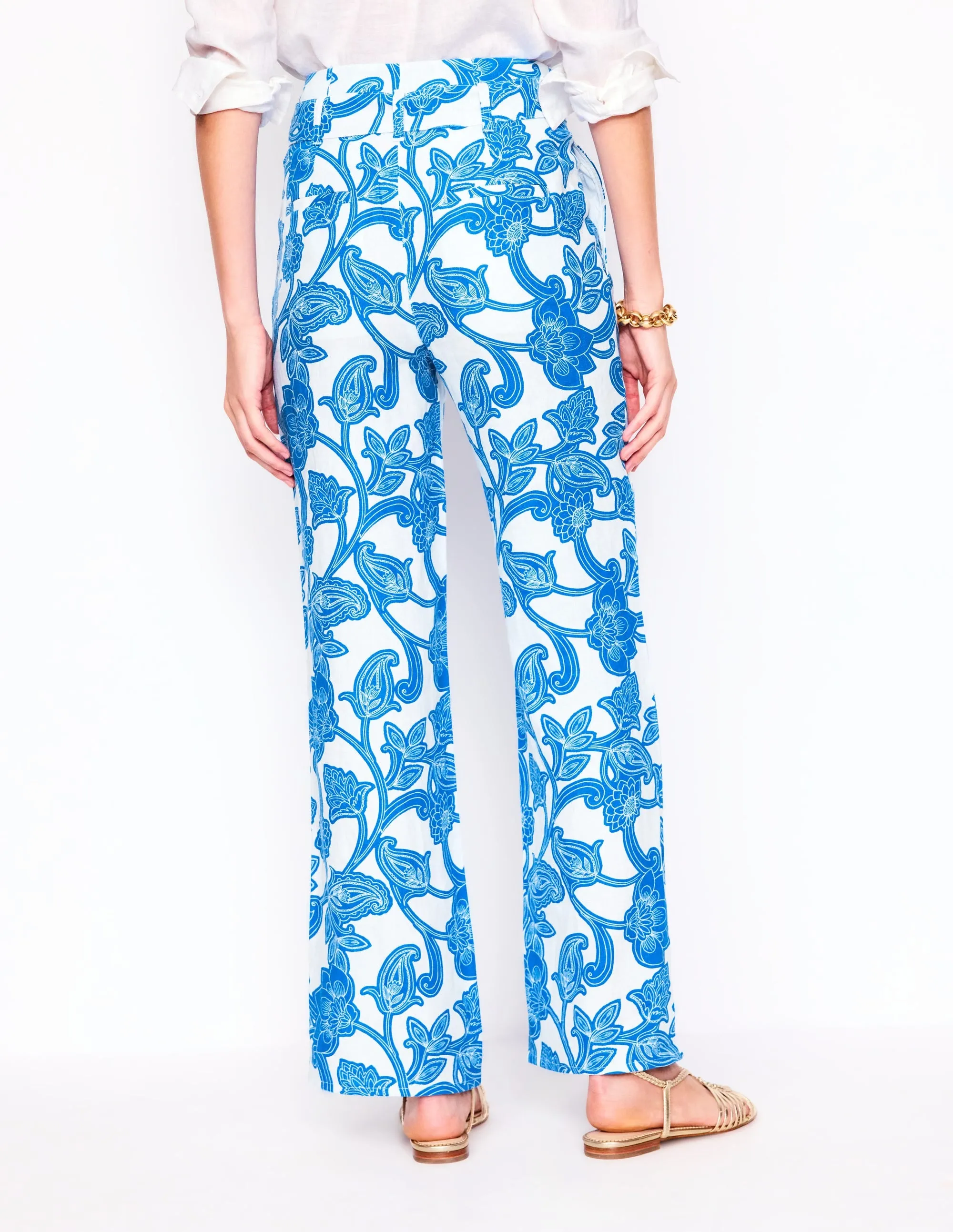 Belted Linen Trousers-Cerulean Blue. Paisley Whirl