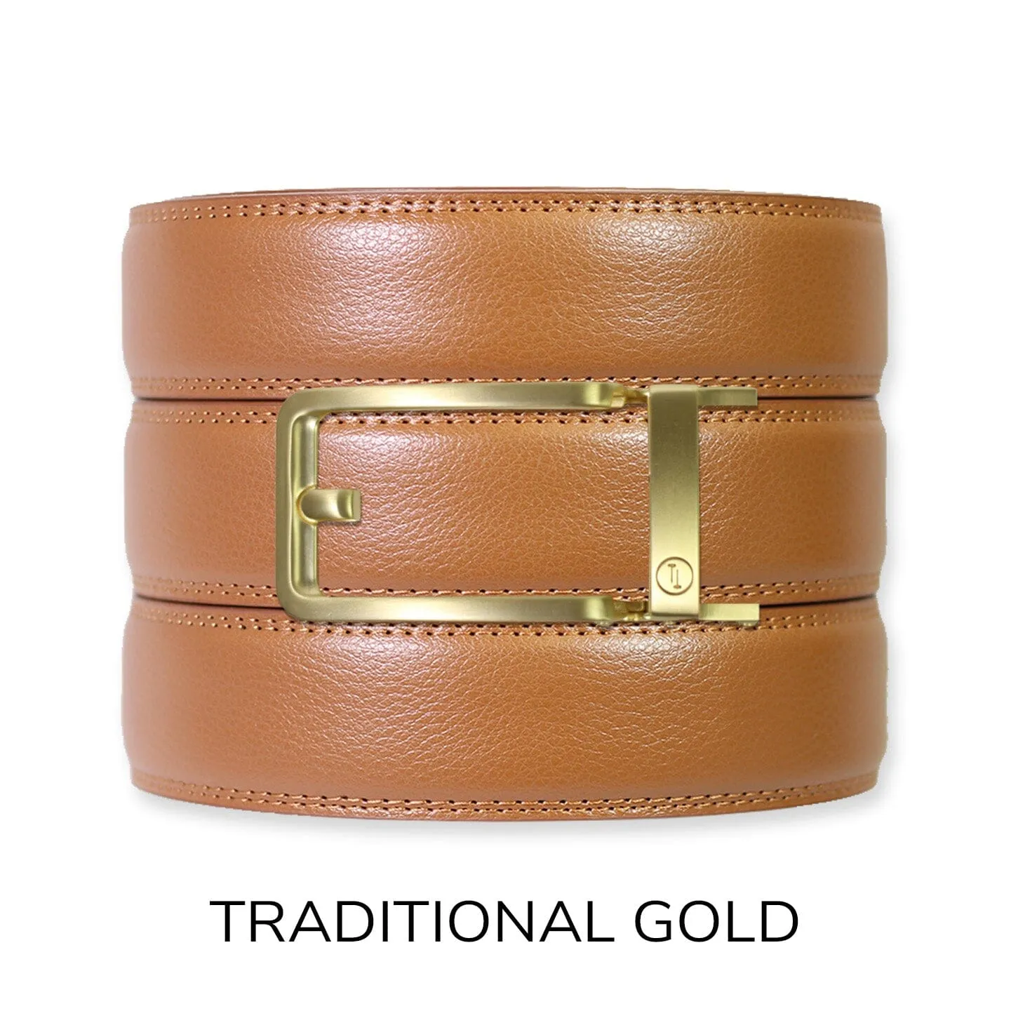 British Tan Leather Ratchet Belt & Buckle Set