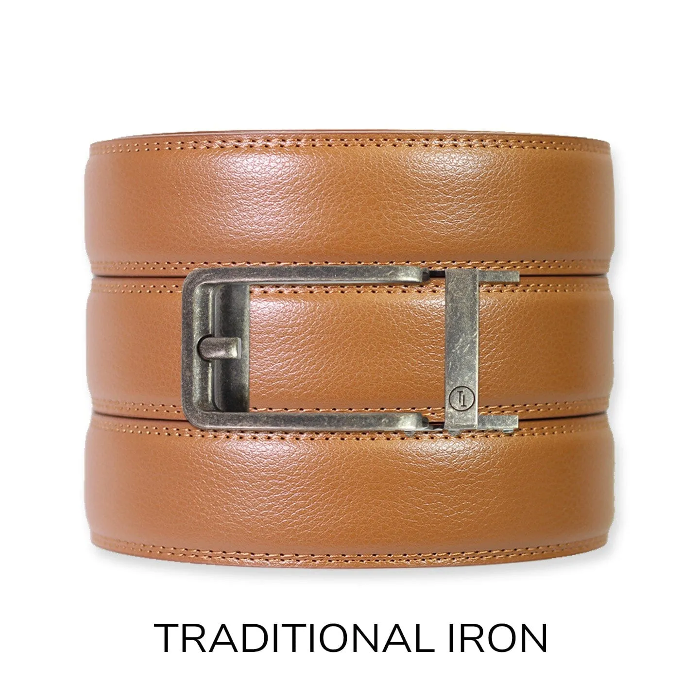 British Tan Leather Ratchet Belt & Buckle Set