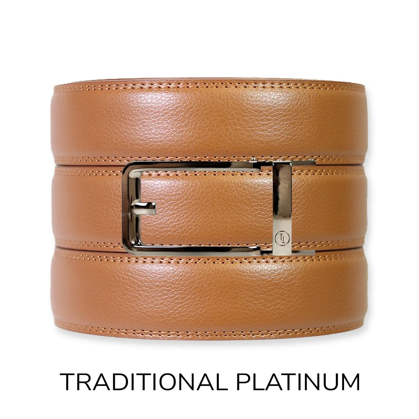 British Tan Leather Ratchet Belt & Buckle Set