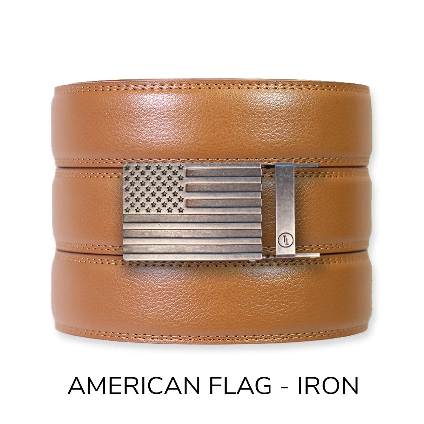 British Tan Leather Ratchet Belt & Buckle Set