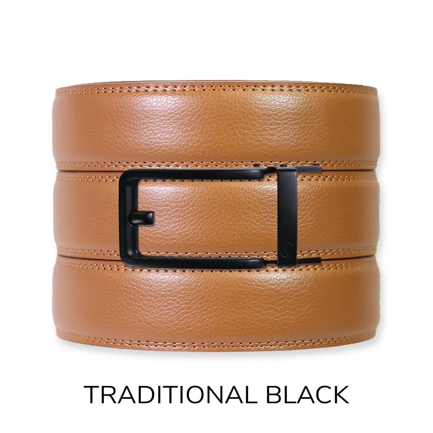 British Tan Leather Ratchet Belt & Buckle Set