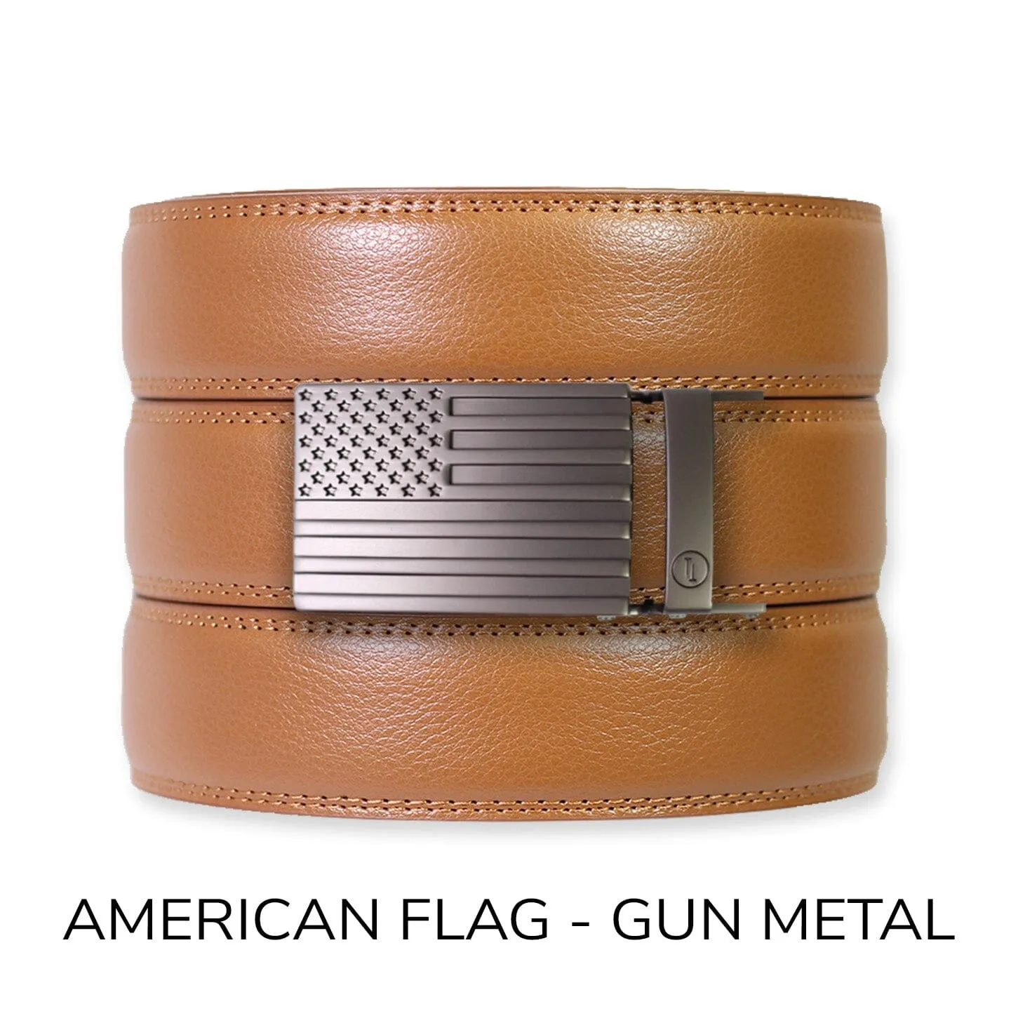 British Tan Leather Ratchet Belt & Buckle Set