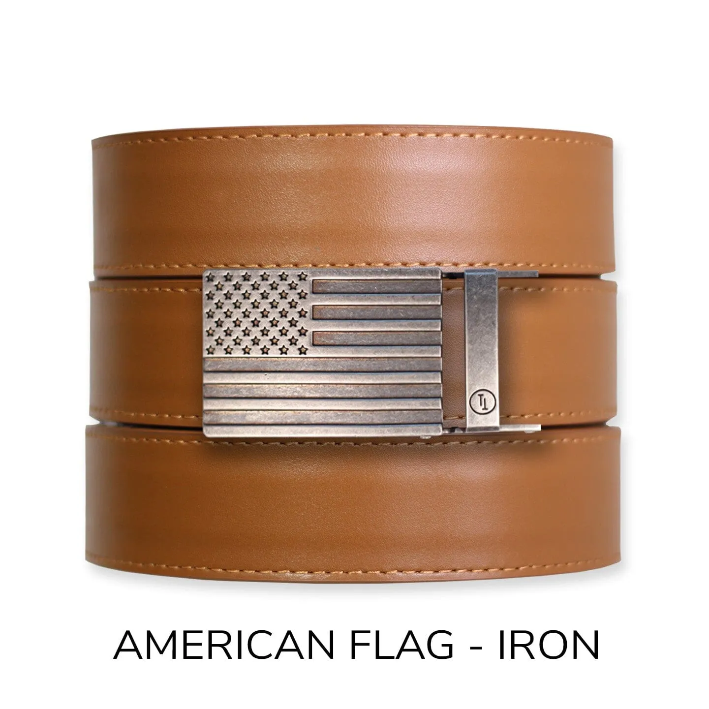 British Tan Top Grain Leather Ratchet Belt & Buckle Set