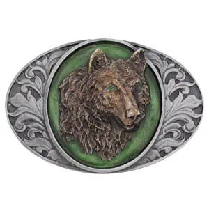 BU-020-E Wolf and Western Scrolls Buckle
