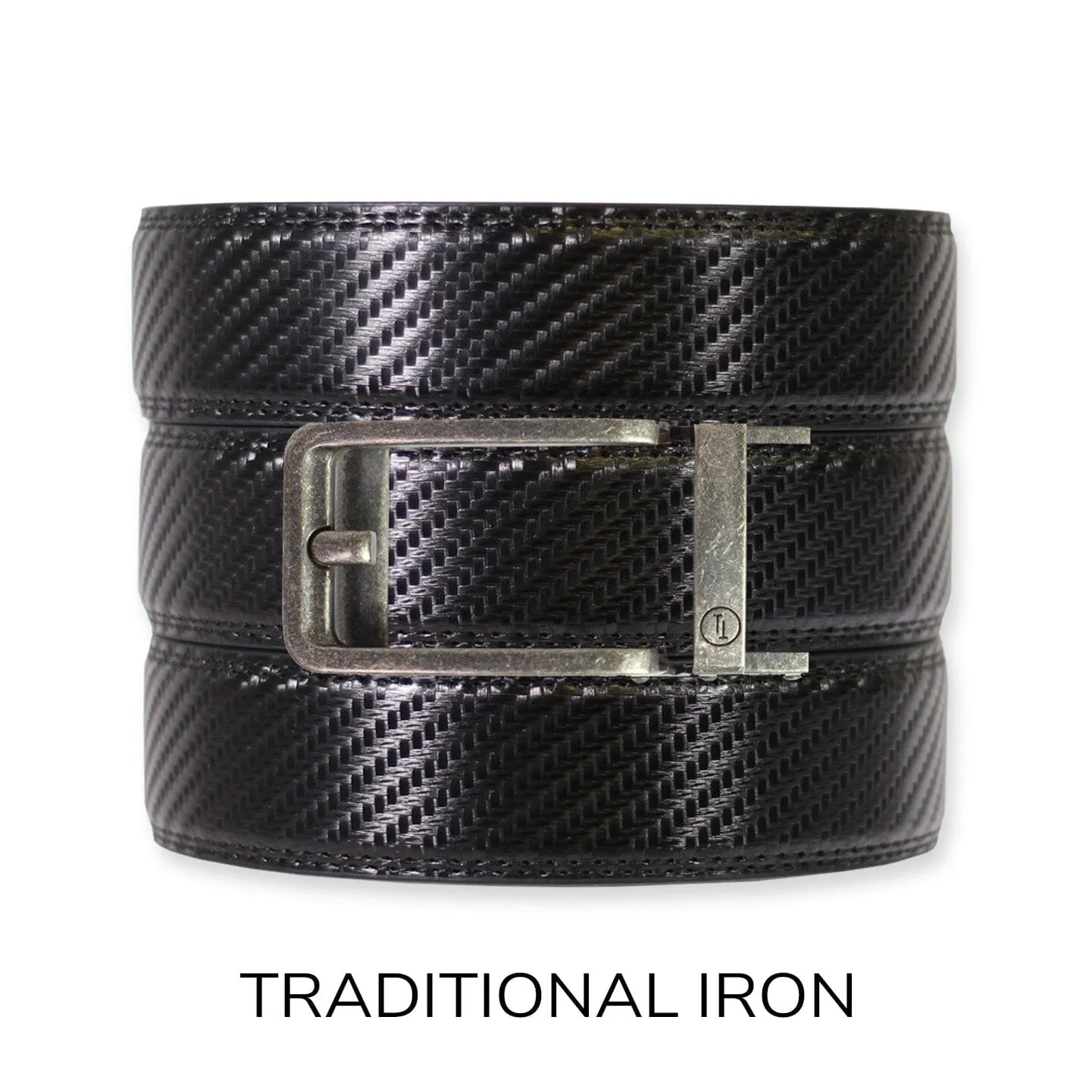 Carbon Black Leather Ratchet Belt & Buckle Set