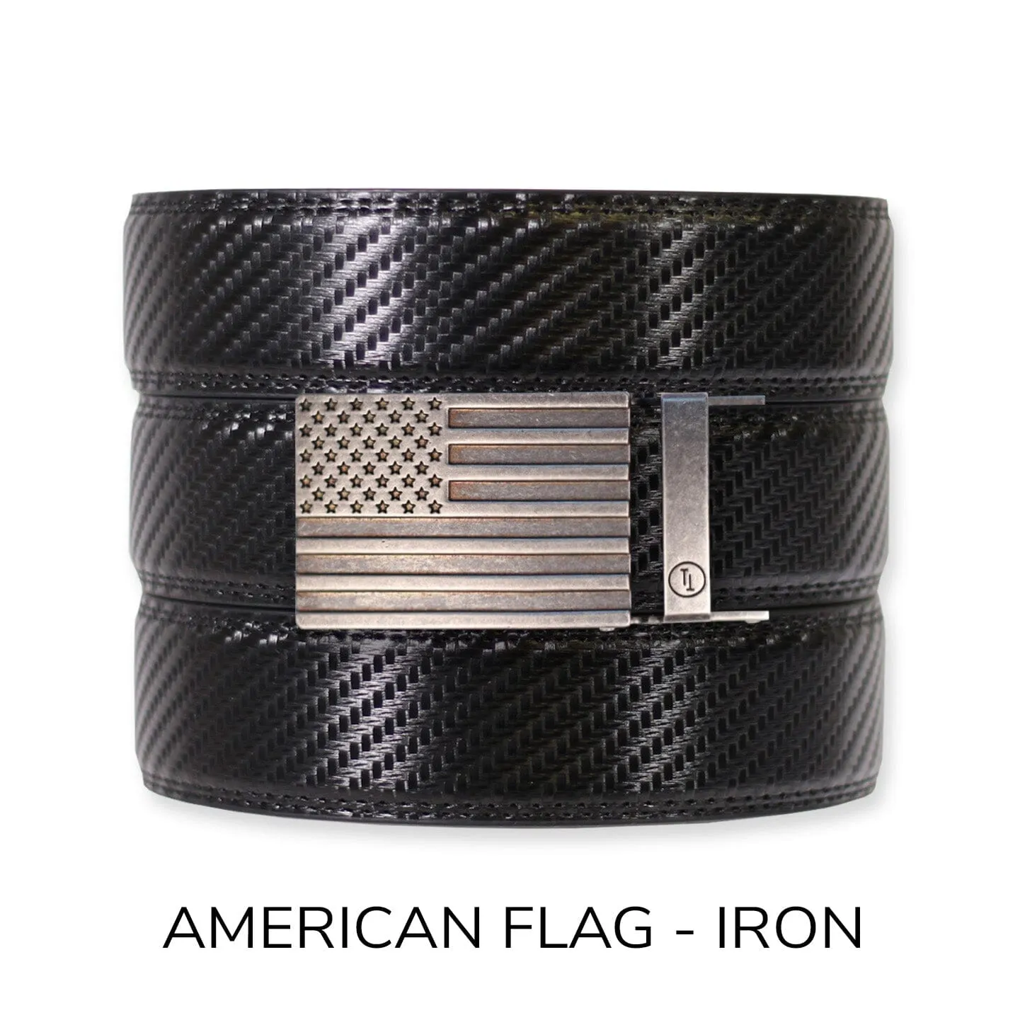 Carbon Black Leather Ratchet Belt & Buckle Set
