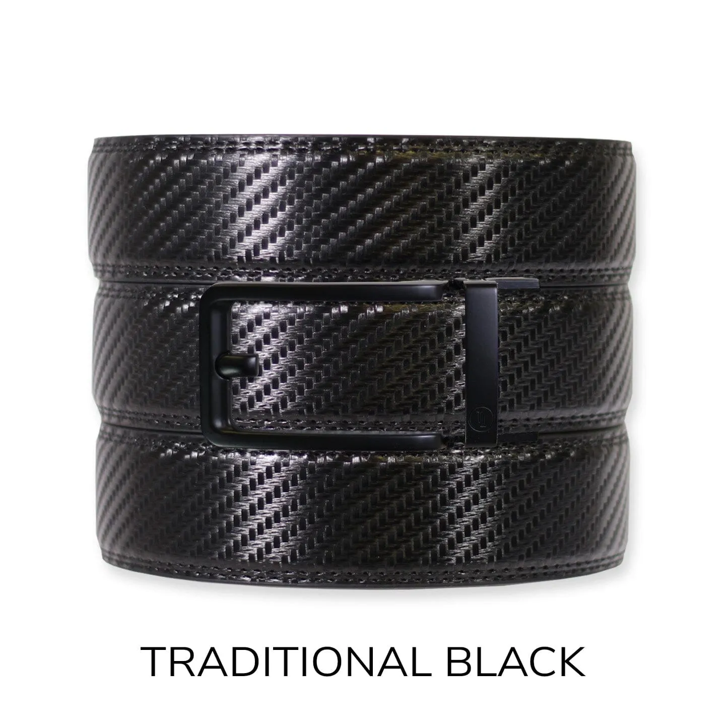 Carbon Black Leather Ratchet Belt & Buckle Set