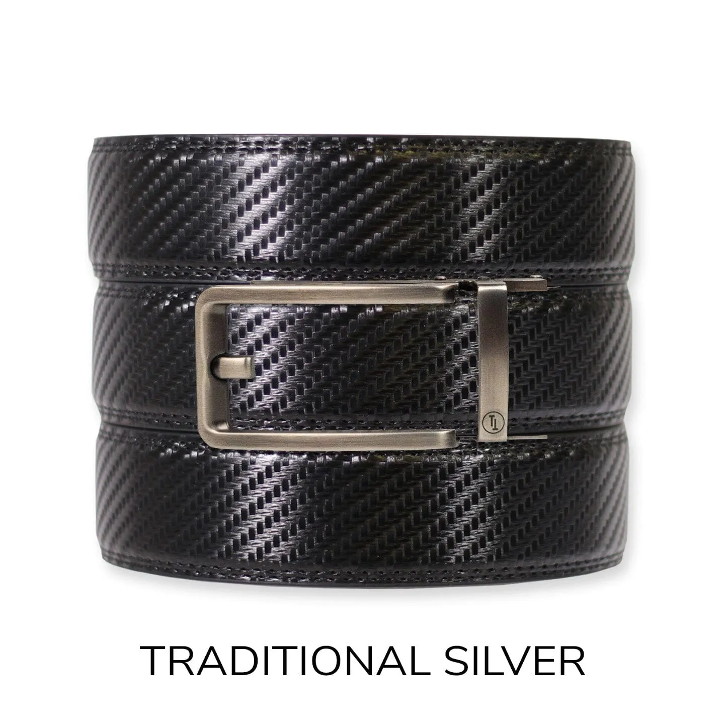 Carbon Black Leather Ratchet Belt & Buckle Set