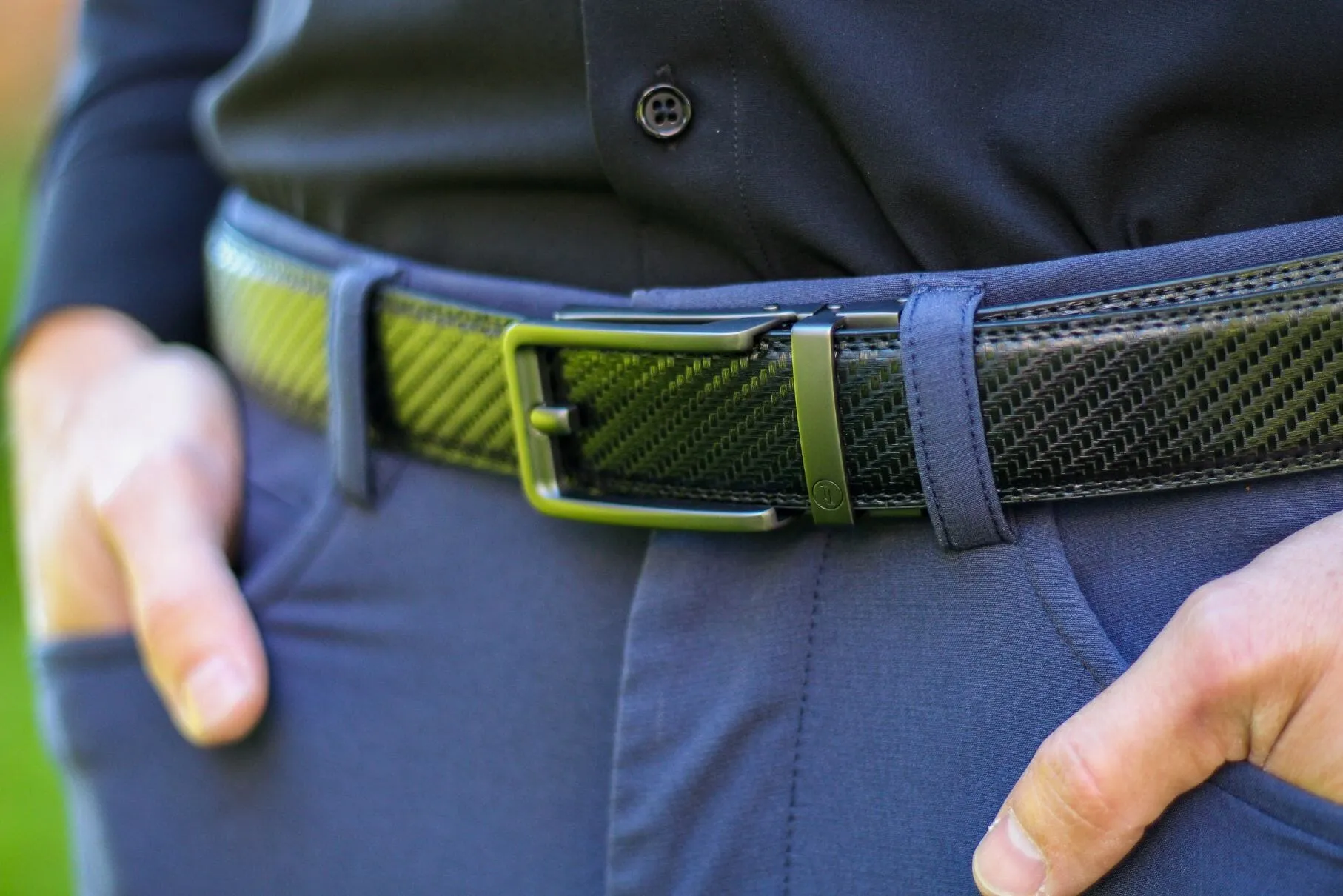 Carbon Black Leather Ratchet Belt & Buckle Set