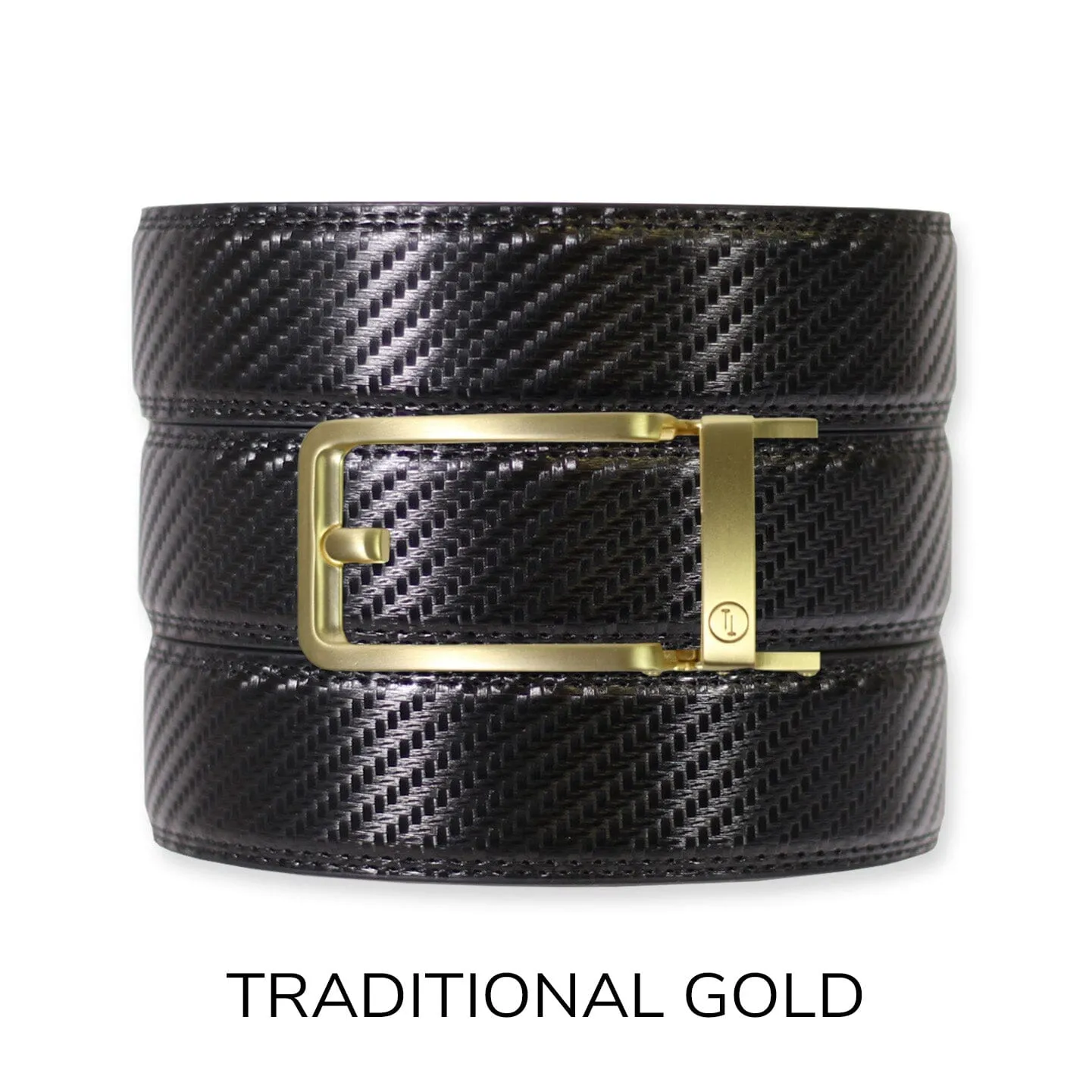 Carbon Black Leather Ratchet Belt & Buckle Set