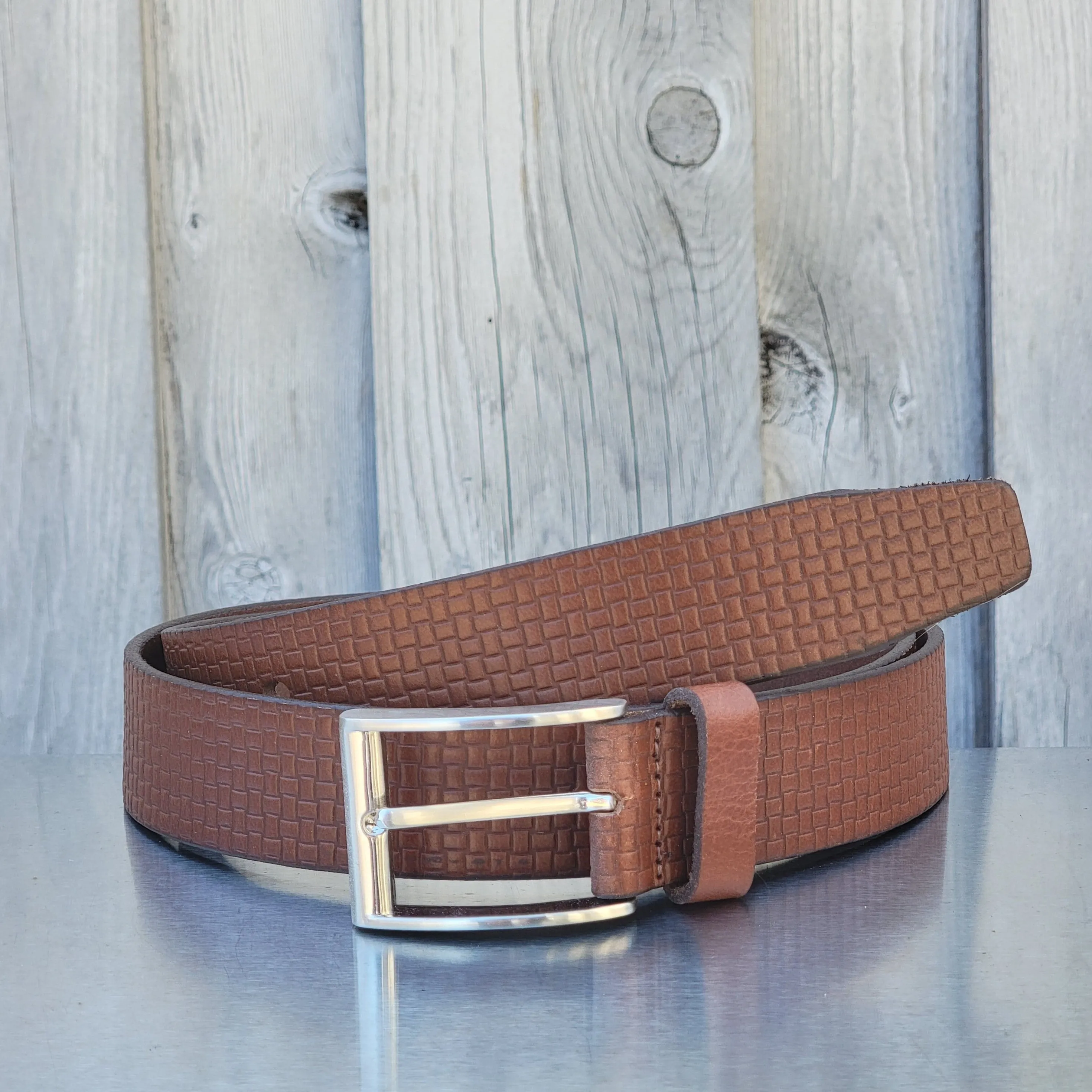 Cognac Formal Textured 100% Real Leather Belt