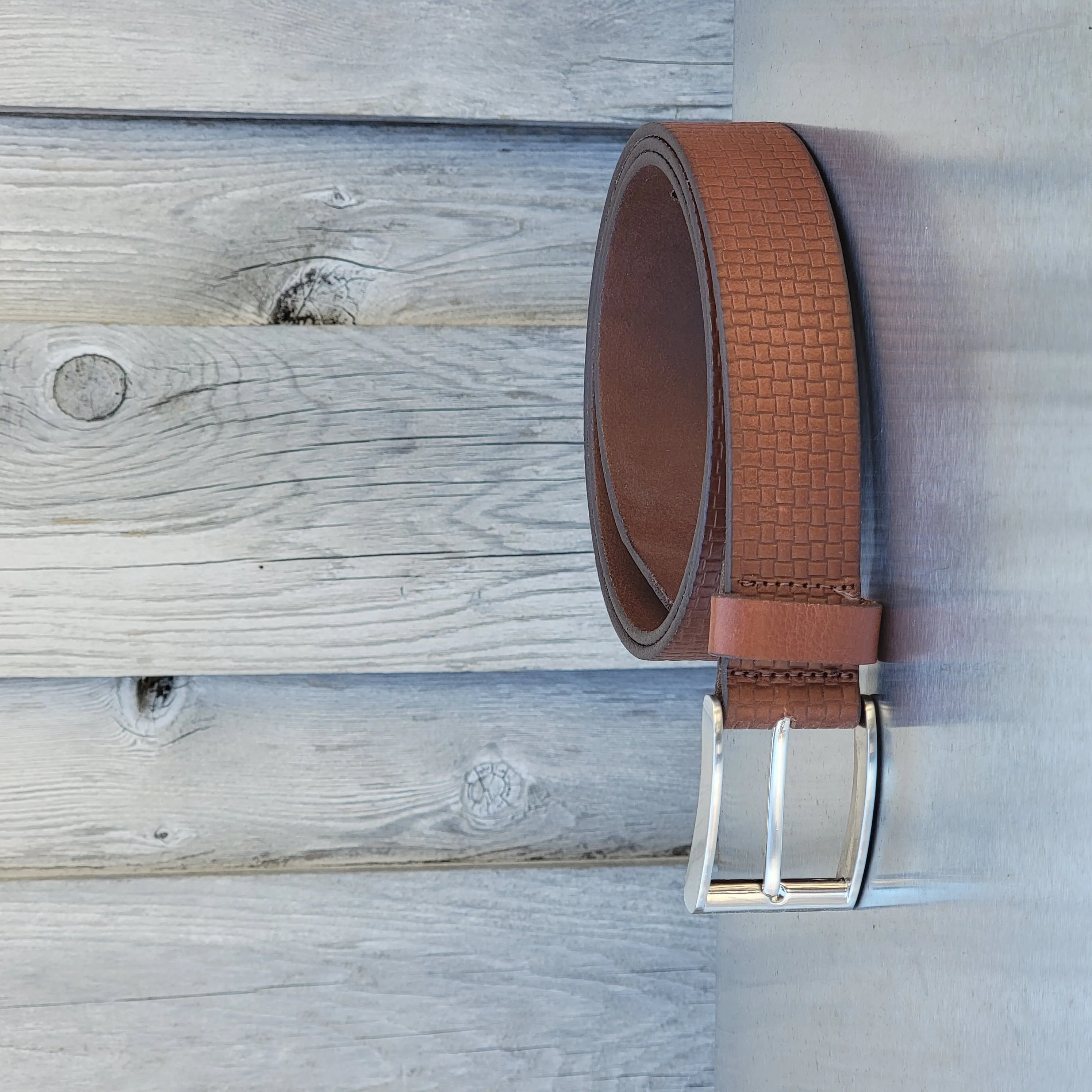 Cognac Formal Textured 100% Real Leather Belt