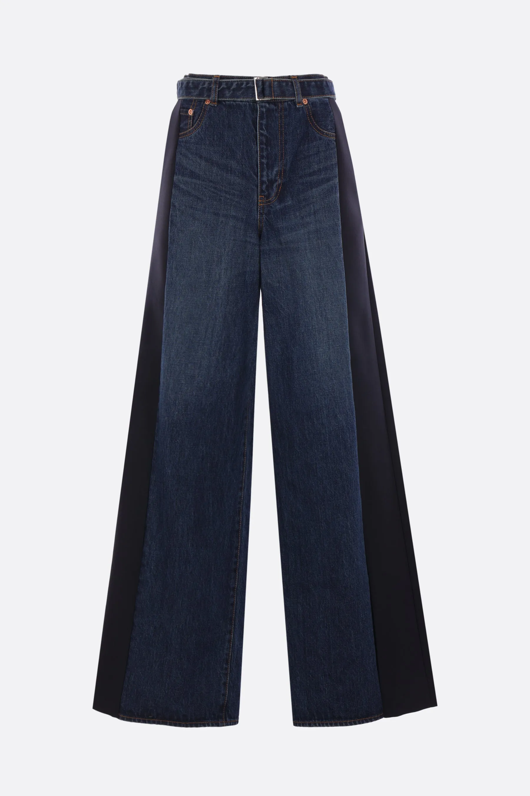 denim and cady trousers with belt