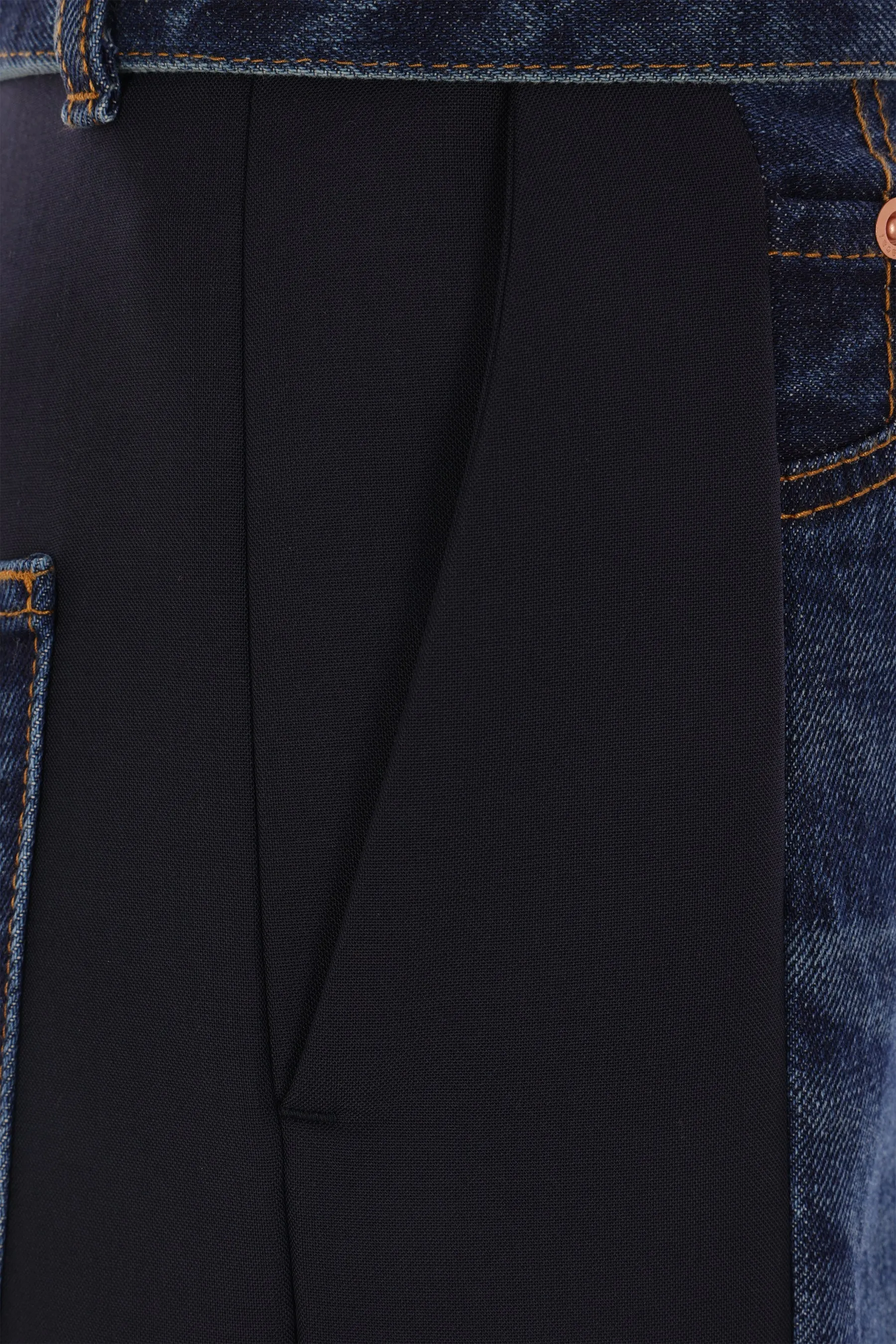 denim and cady trousers with belt