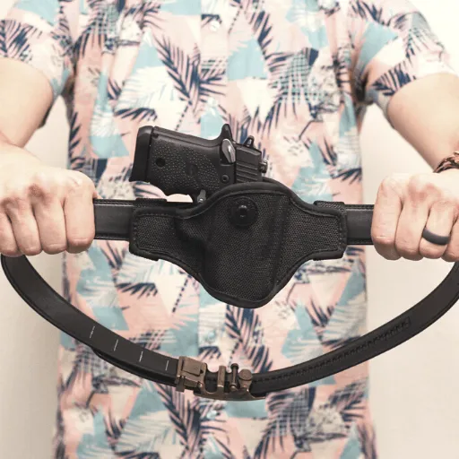 EDC Black Leather Gun Belt Strap