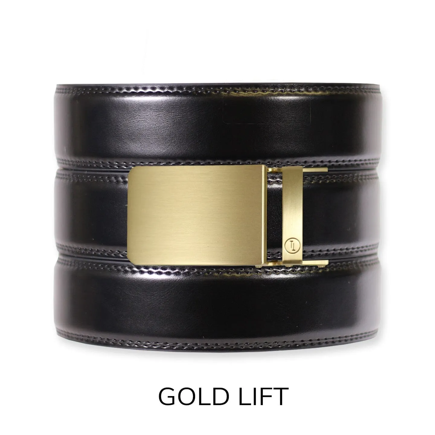 Gloss Black Leather Ratchet Belt & Buckle Set