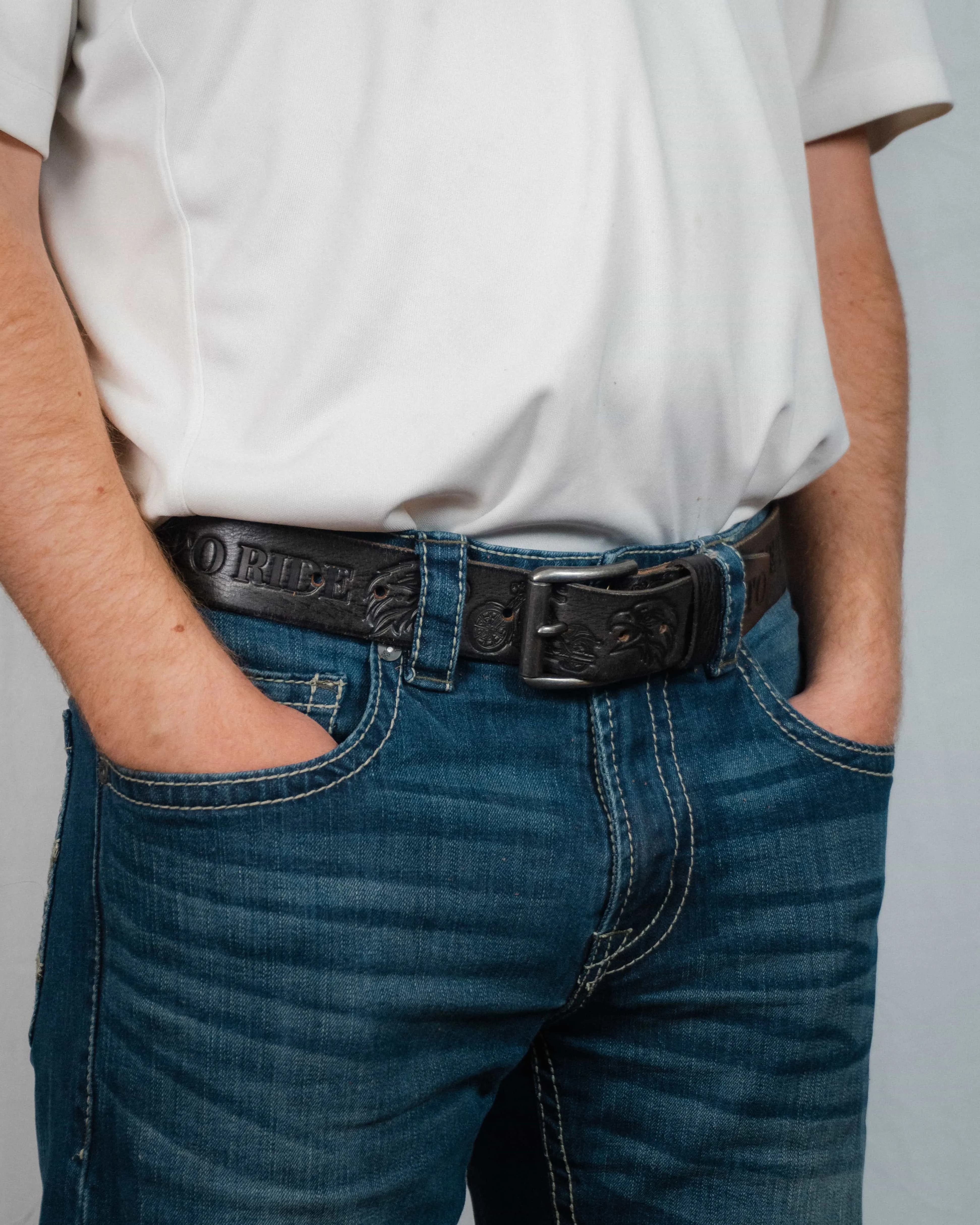 Live to Ride - Cognac 100% Full Grain Leather Biker Belt