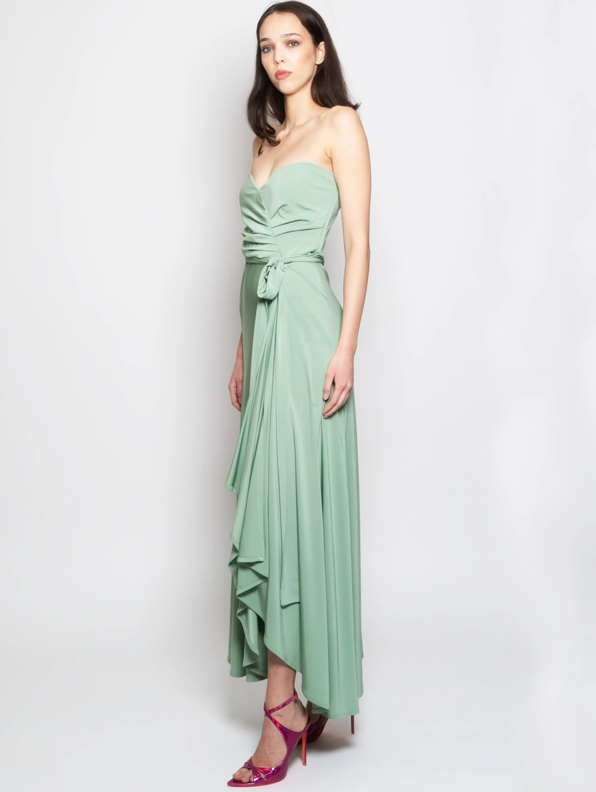Long Dress with Teal Sweetheart Neckline