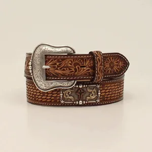 M&F 1 1/2 Floral Tabs Rectangle Cross Concho Tan D100013008