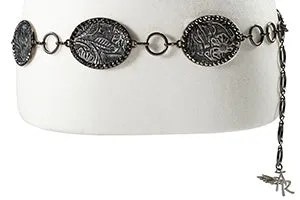 M&F Angel Ranch Belt 2 1/4 Floral Conchos Chain Black D140009501