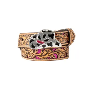 M&F Angel Ranch Kids Belt 1 1/4 Floral Filigree Glitter Underlay Natural D130003648