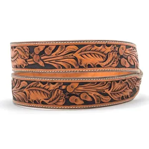 Medium Brown Ultimate Oak Leaf Carved Western Leather Belt Straps