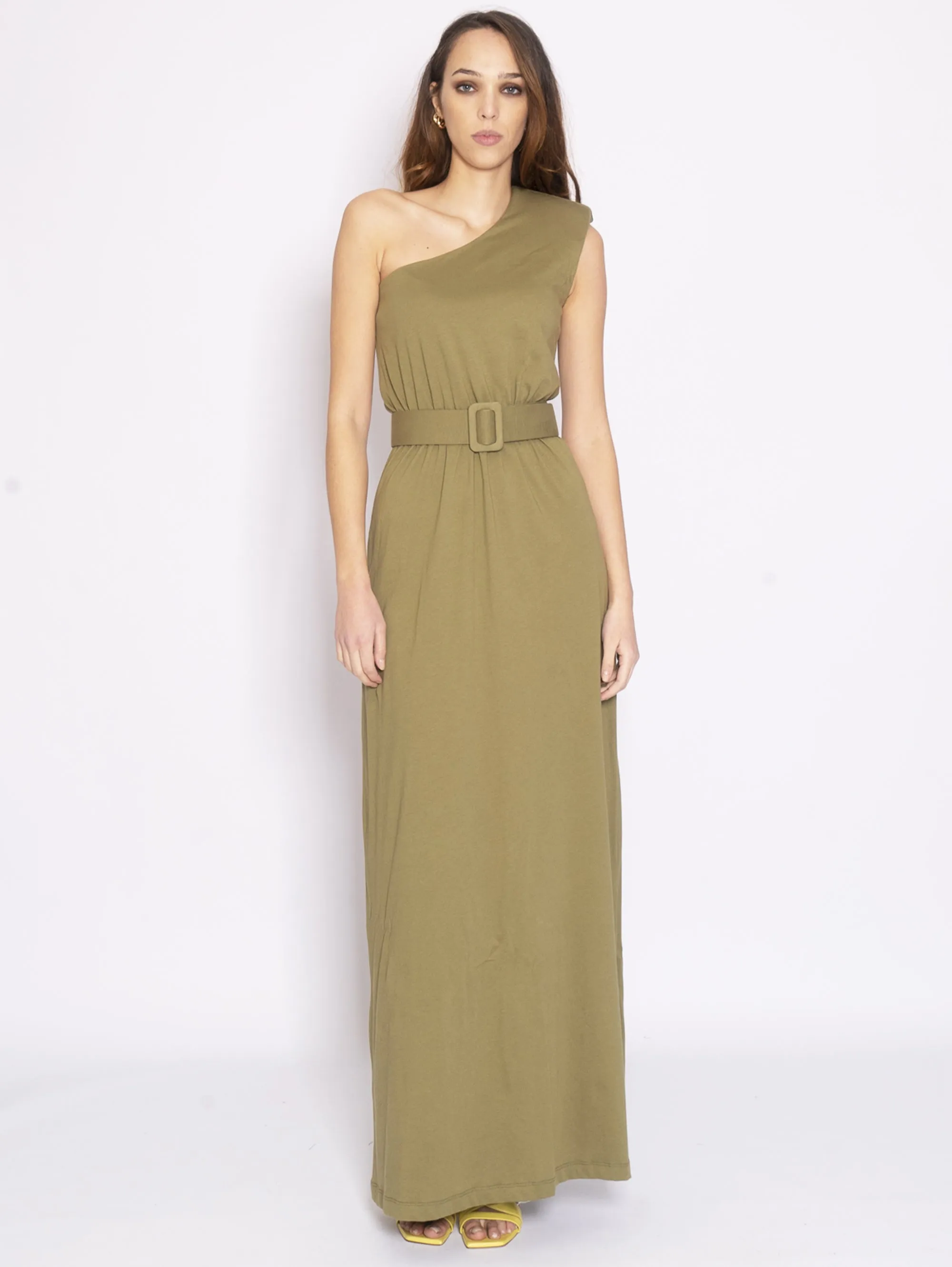 Mono Shoulder Jersey Dress - Military Green
