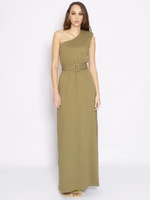Mono Shoulder Jersey Dress - Military Green