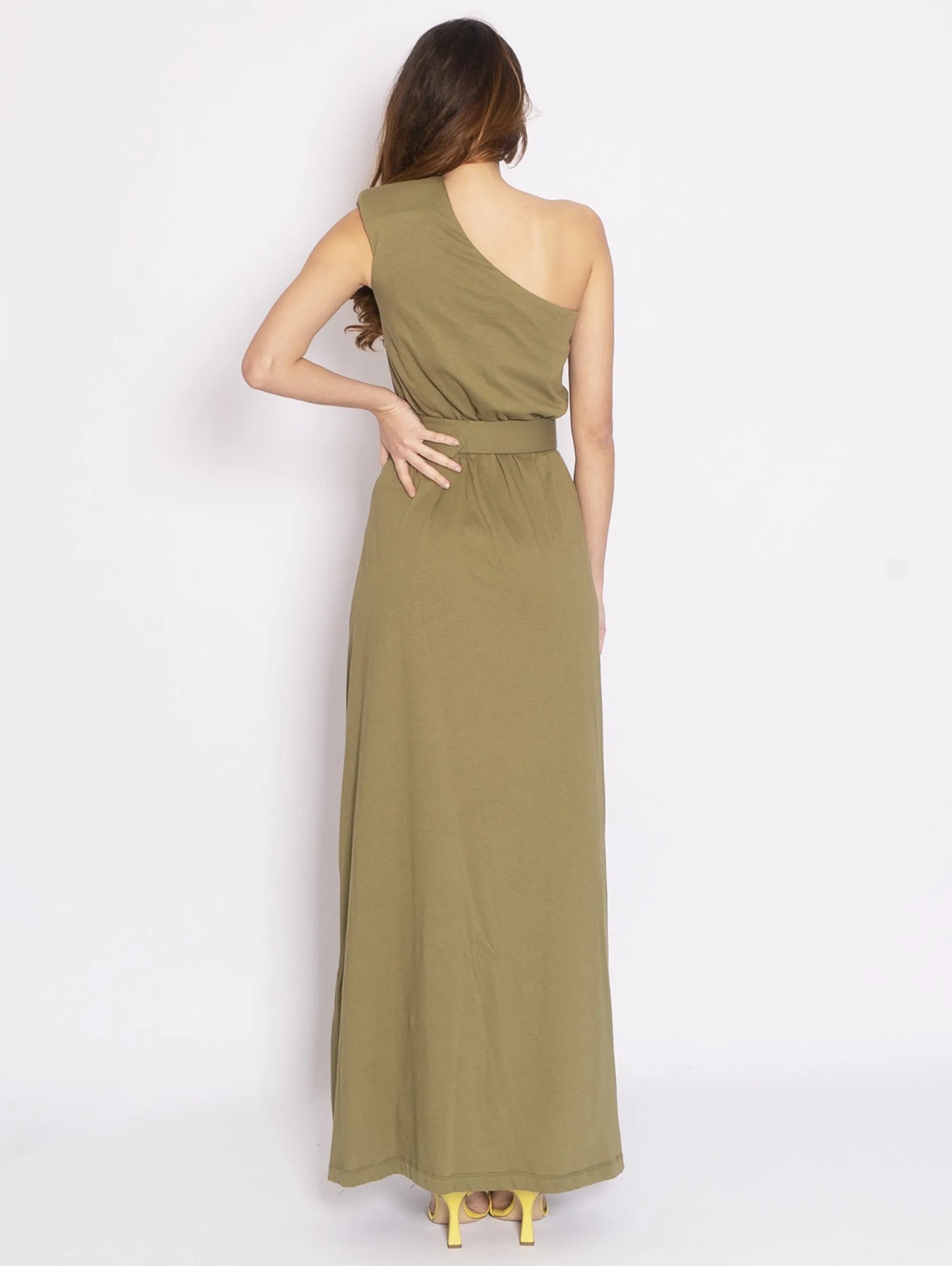 Mono Shoulder Jersey Dress - Military Green