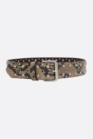 python-print leather belt with studs