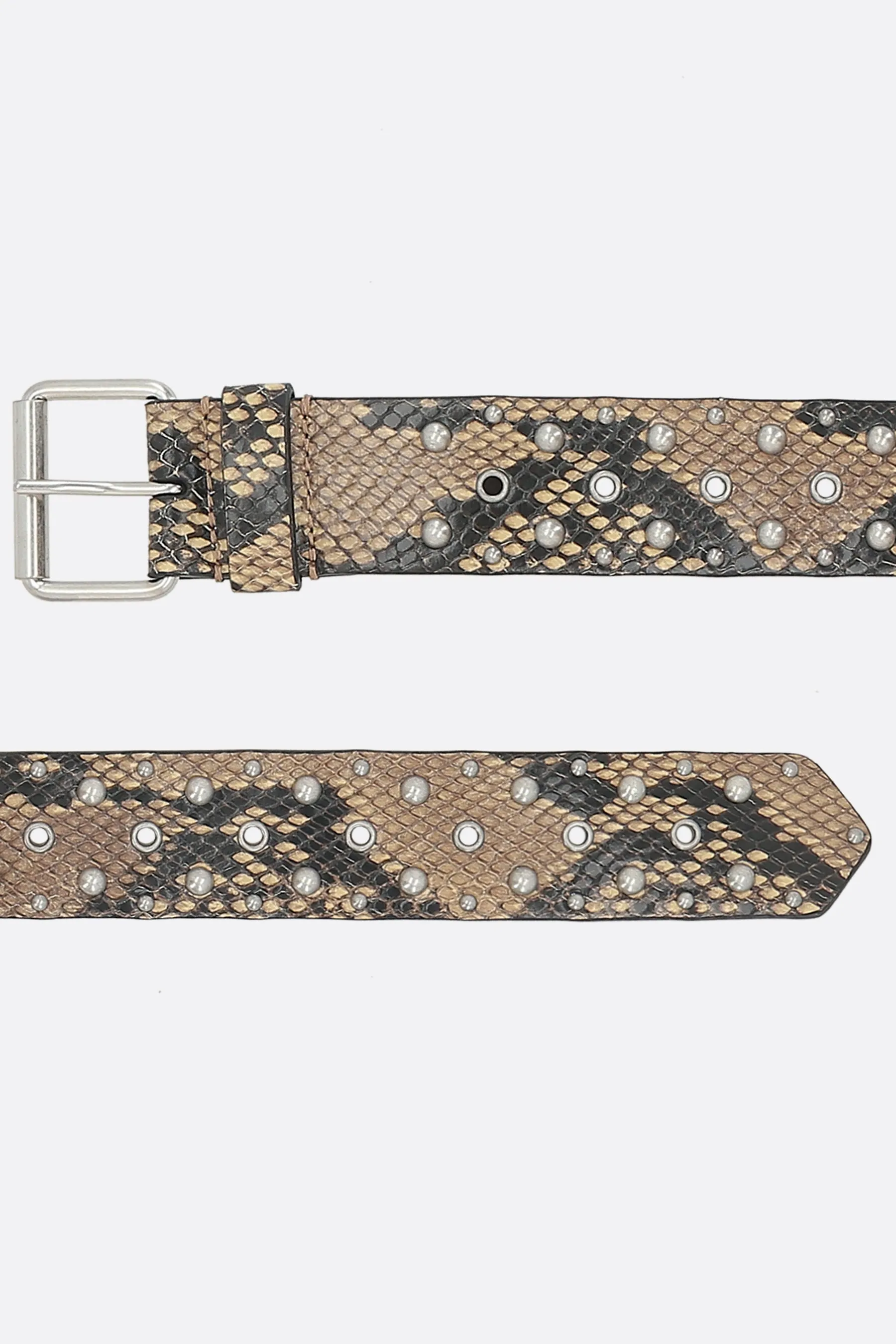 python-print leather belt with studs