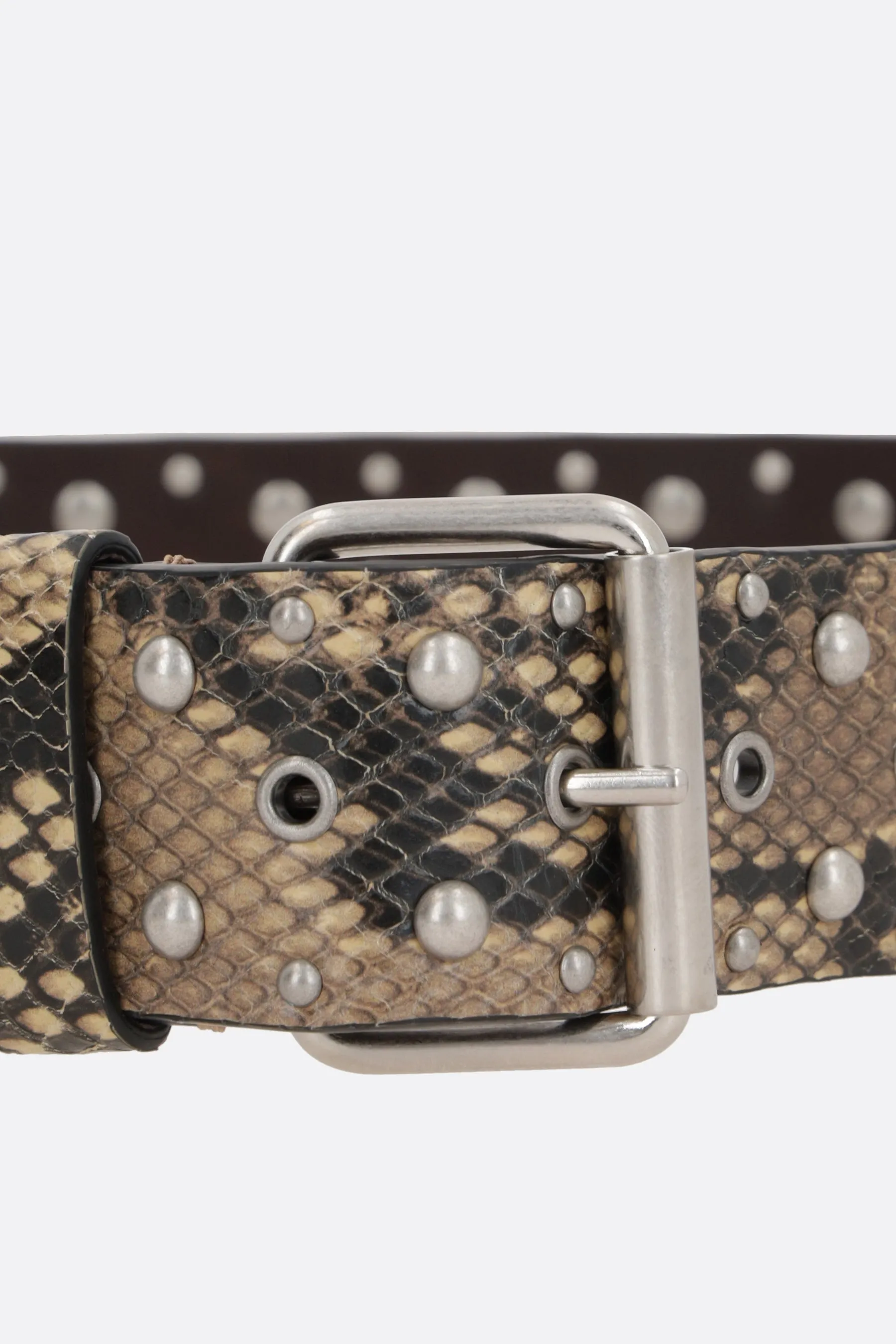 python-print leather belt with studs
