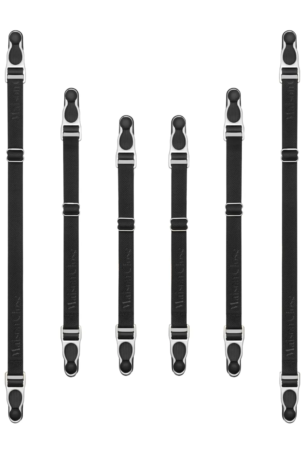 Set of 6 Double Suspender Straps in Black/Silver