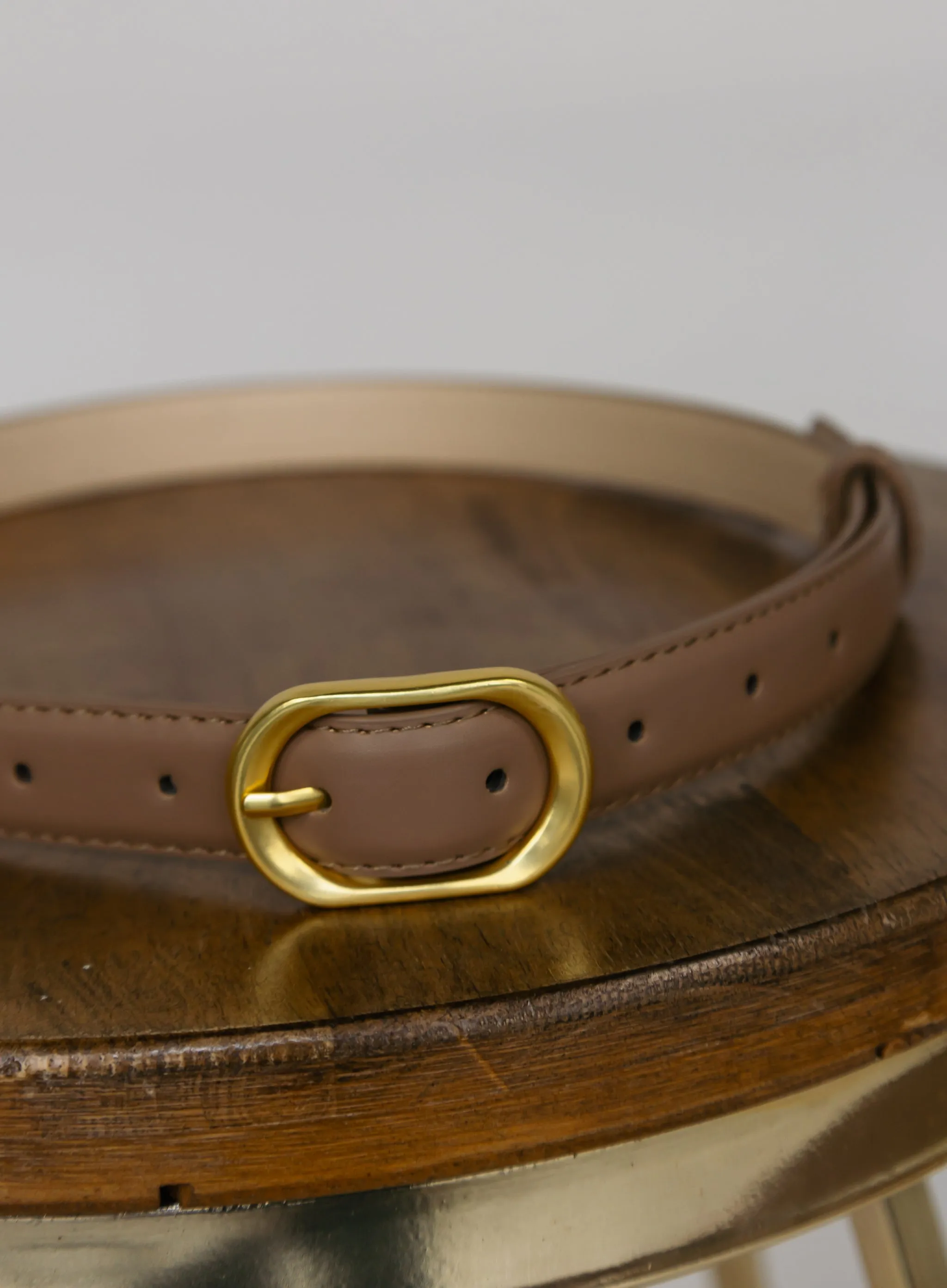 Slim Round Buckle Belt - Khaki