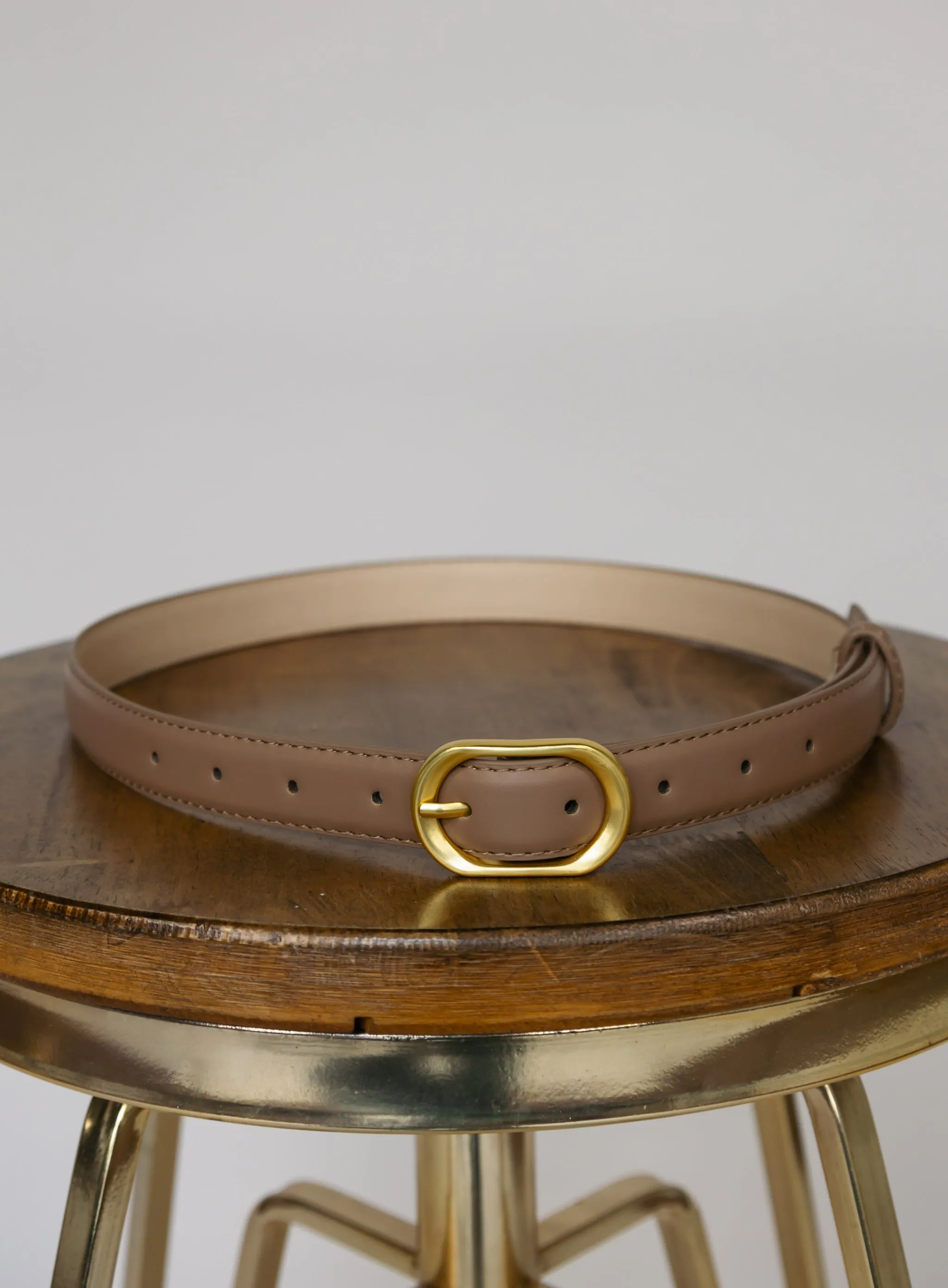 Slim Round Buckle Belt - Khaki