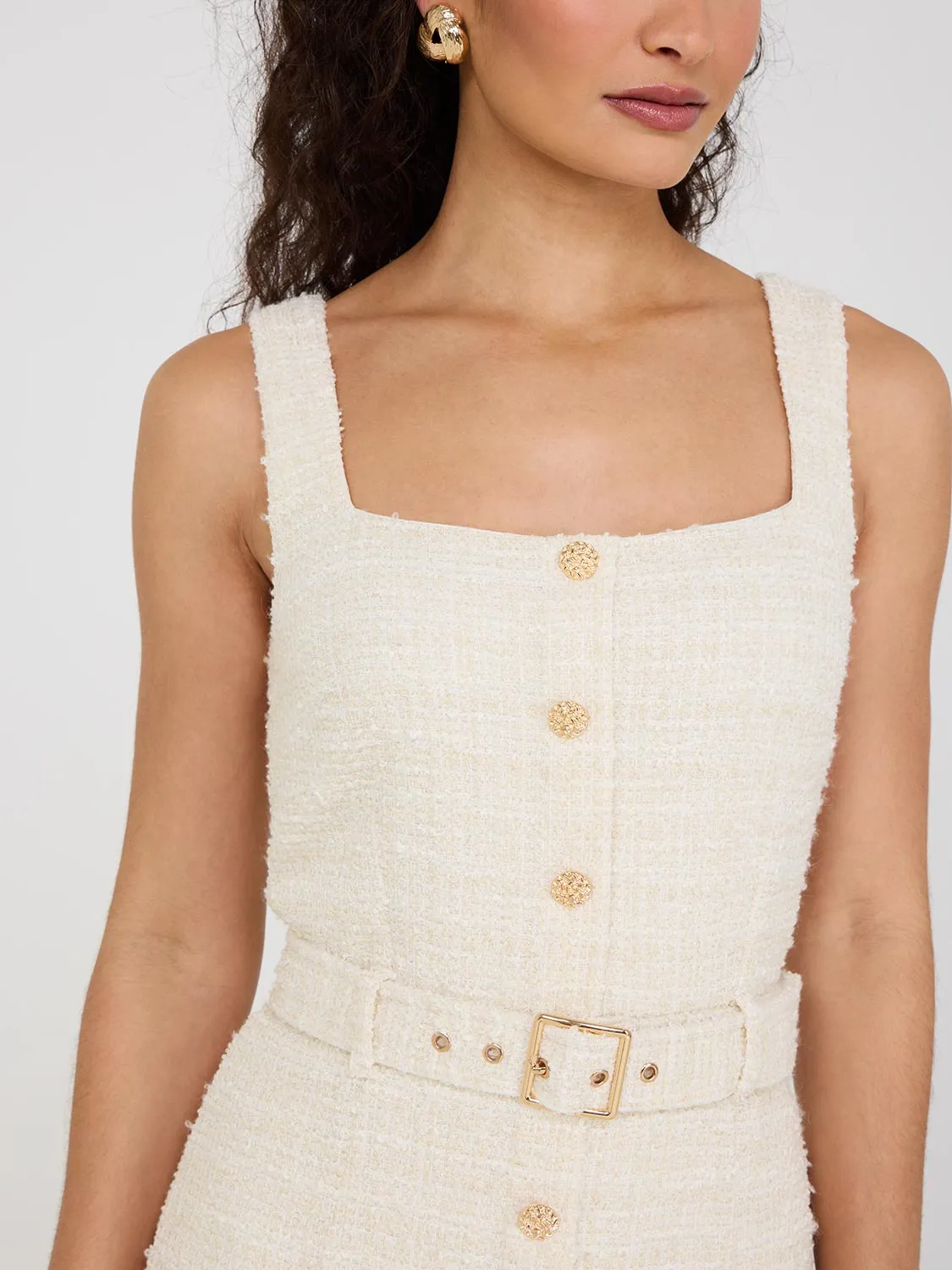 Square Neck Boucle Sheath Dress
